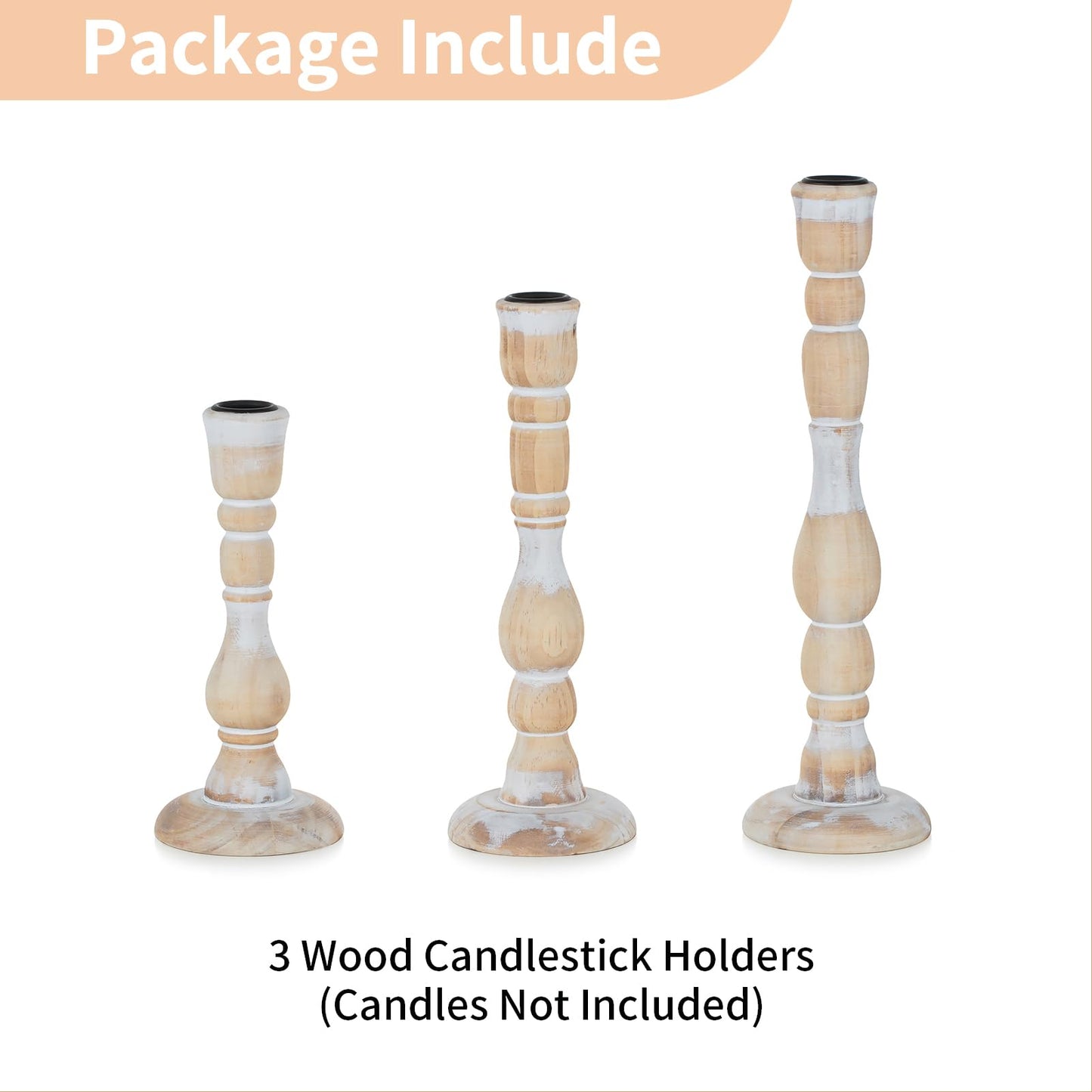NUPTIO Candlestick Holders Wood for Home: Set of 3 Tall Farmhouse Taper Candle Holders for Christmas Gift Mantel Decor