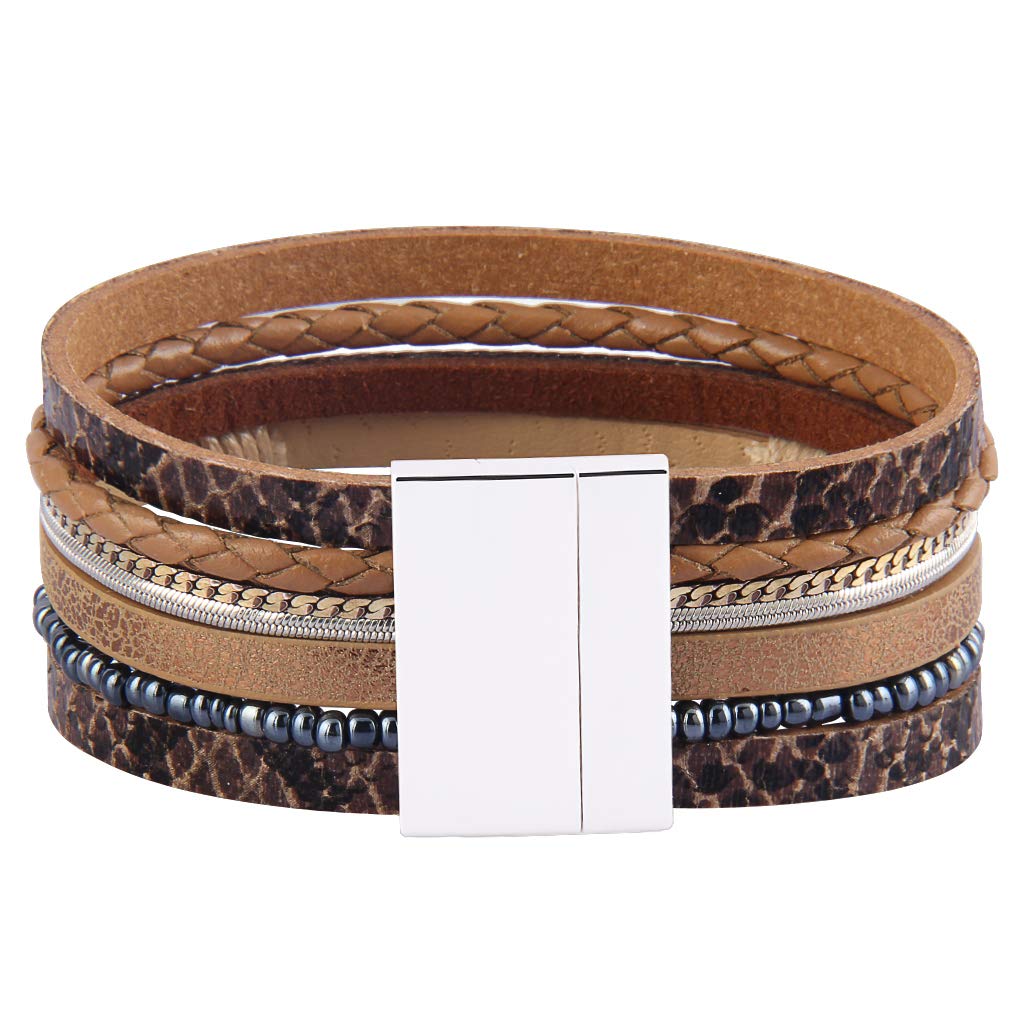 GelConnie Womens Leather Wrap Bracelet Boho Leather Cuff Bracelet Feather Turquoise Multi Layer Leather Bracelet Cuff Bangle Jewelry Bohemian Bracelet for Women Mother Wife