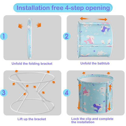 Portable Bathtub, Foldable Bathtub for Kids, Boys and Girls, Therapy Tub for Shower Stall Bathroom Fold Up Japanese Soaking Hot SPA Bath Tub, Outside Ice Bath 21.65''x23.62''(Ocean World Blue)