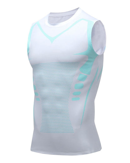 XINGCOOL Compression Shirt Men Slimming Body Shaper Vest Crewneck Workout Shirts Tummy Control Undershirts White