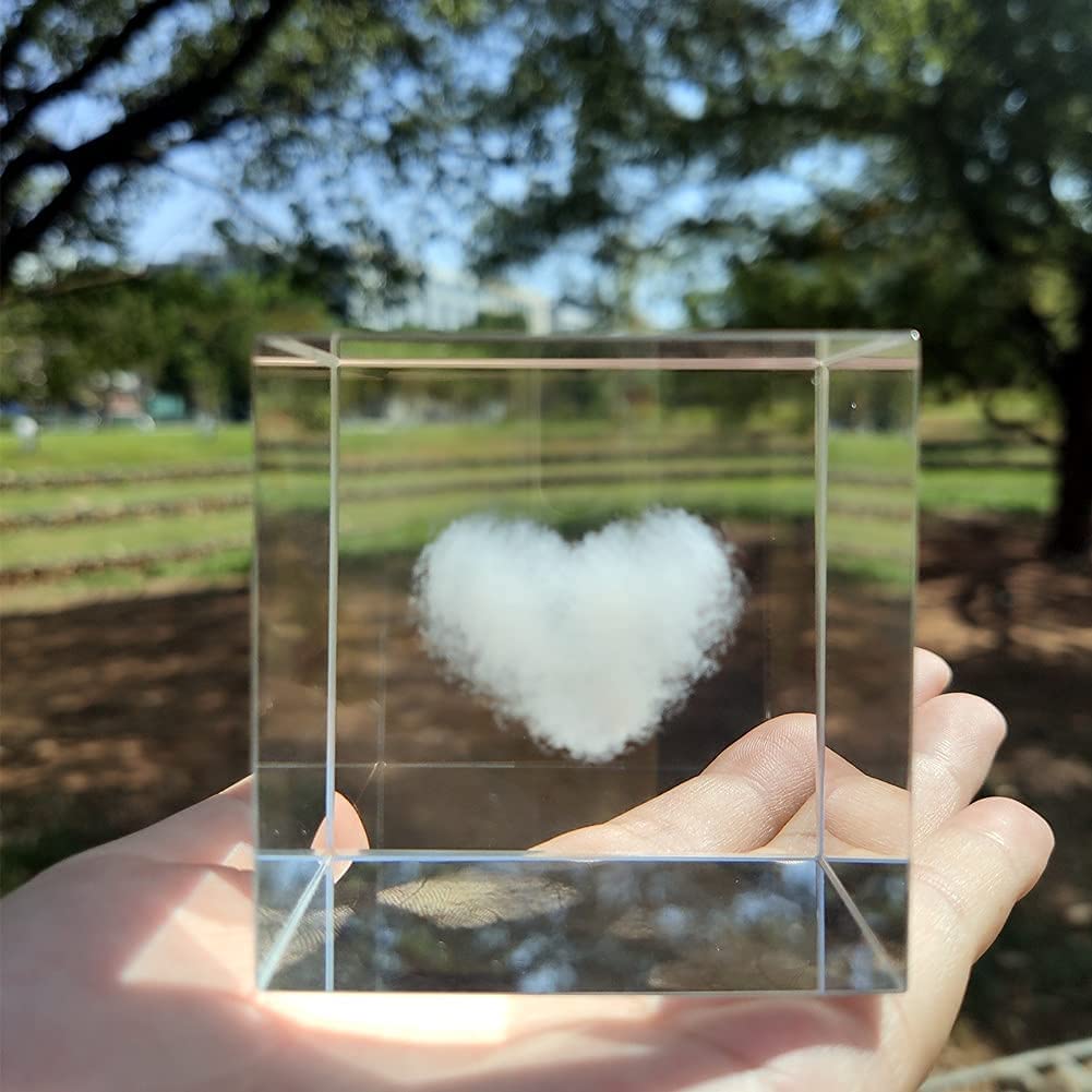 Crrezhai 3D Love Heart K9 Glass Cloud Paperweight Crystal Cube Figurines for Home Feng Shui Decoration Ornaments Gift Box for Mother's Day Valentine's Day