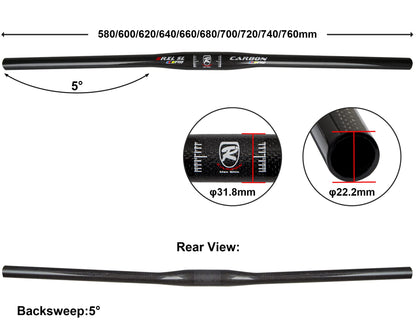 31.8 Handlebar, Mountain Bike Handlebars, Carbon MTB Handlebars, 3K Glossy Flat Handlebar Straight Mountain Bike Bars, Lightweight Wide Carbon MTB Bars For MTB Downhill Scooter City Bike