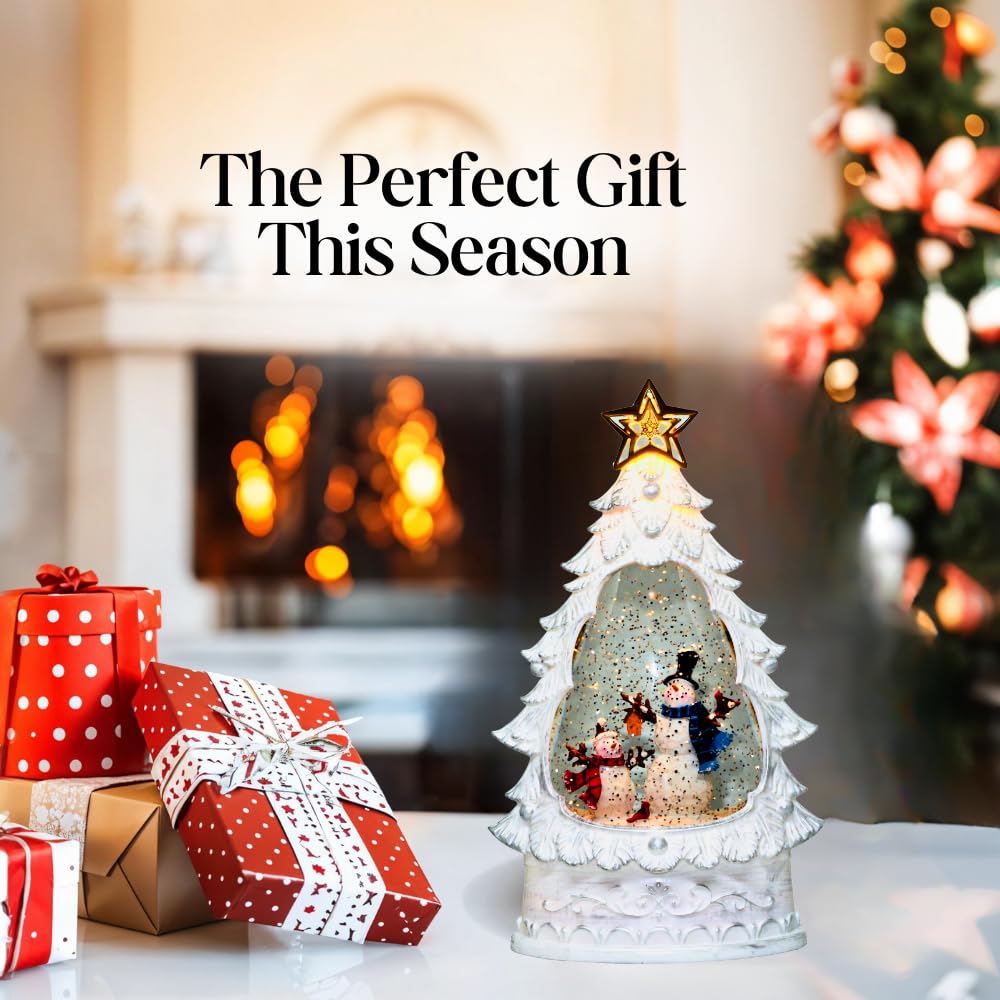Snowman's Christmas Musical Snow Globe Lamp | Battery Operated and USB Powered LED Lighted Swirling Glitter Water Lantern for Tabletop Home & Christmas Decoration