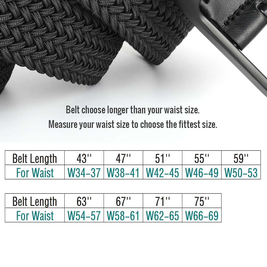 Drizzte Plus Size Mens Belt 67'' Casual Elastic Black Braided Stretchy Fabric Web Belts