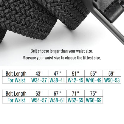 Drizzte Plus Size Mens Belt 67'' Casual Elastic Black Braided Stretchy Fabric Web Belts