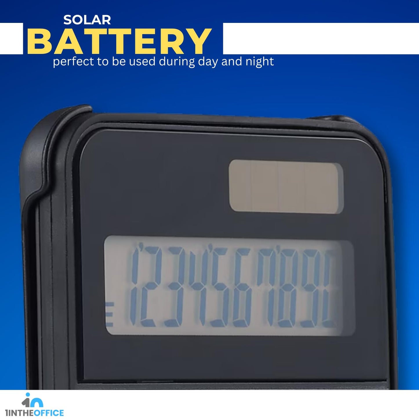 1InTheOffice 10 Digit Pocket Calculator, Dual Powered Handheld (Solar and Battery), Black, 1 Pack