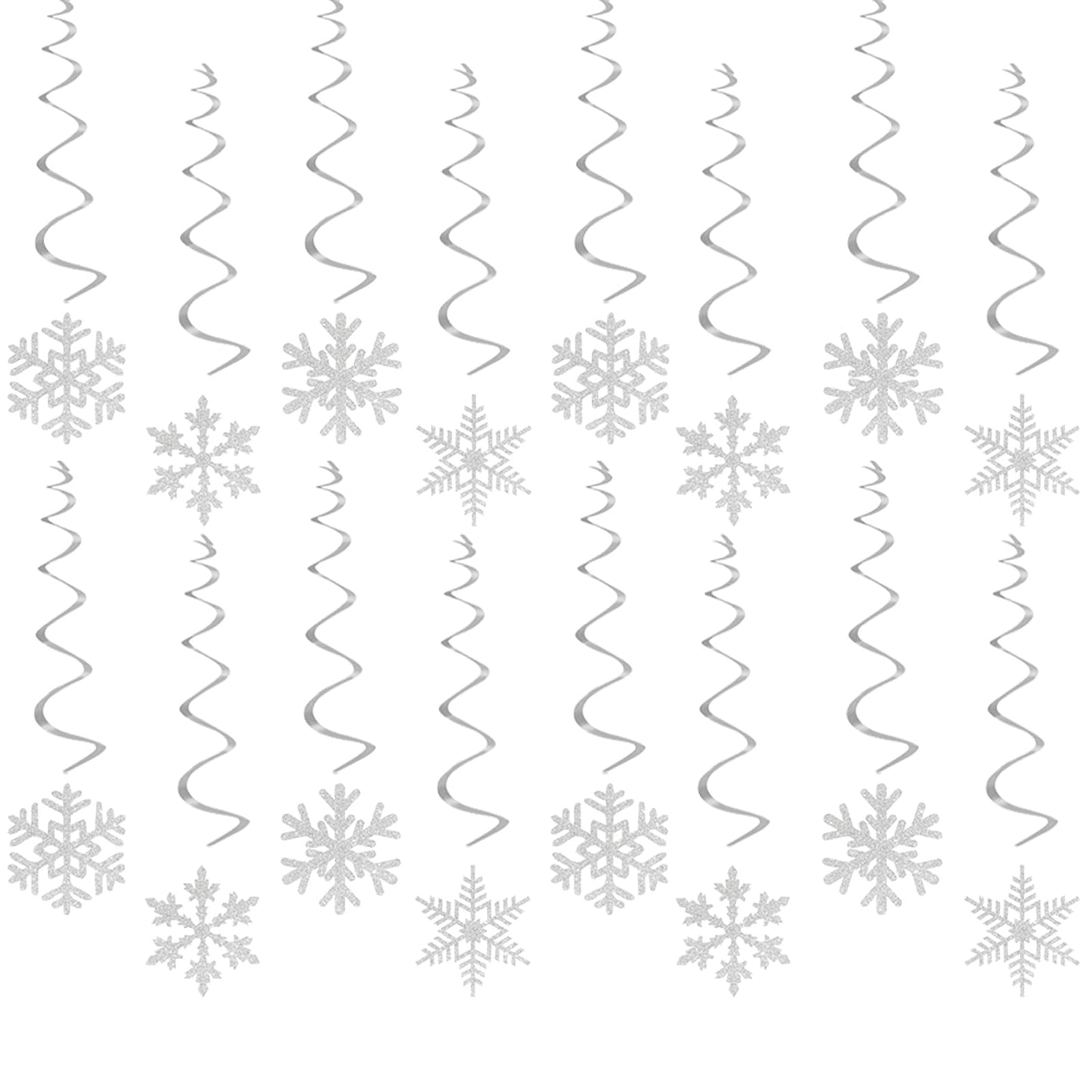 Snowflake Snow White-Silver Christmas Party-Decorations Streamers - 16pcs Frozen Winter Baby Shower Birthday New Year Paper Hanging Swirls Banner,Classroom Ceiling Garland Wonderland Decor Panduola