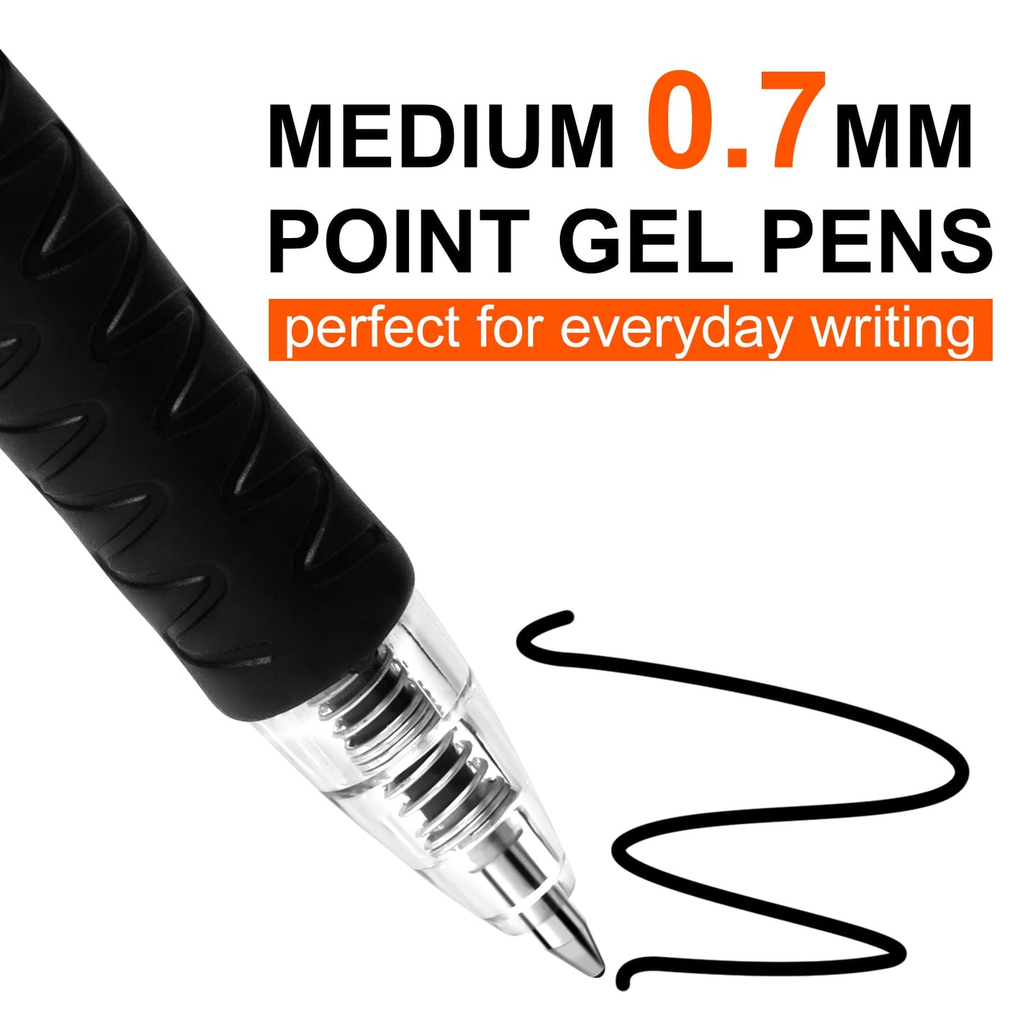 Aen Art Gel Pens Black 0.7mm Fine Point 30 Retractable Gel Ink Pens with Rubber Grip - Quick Dry Roller Pen for Writing, Office, School
