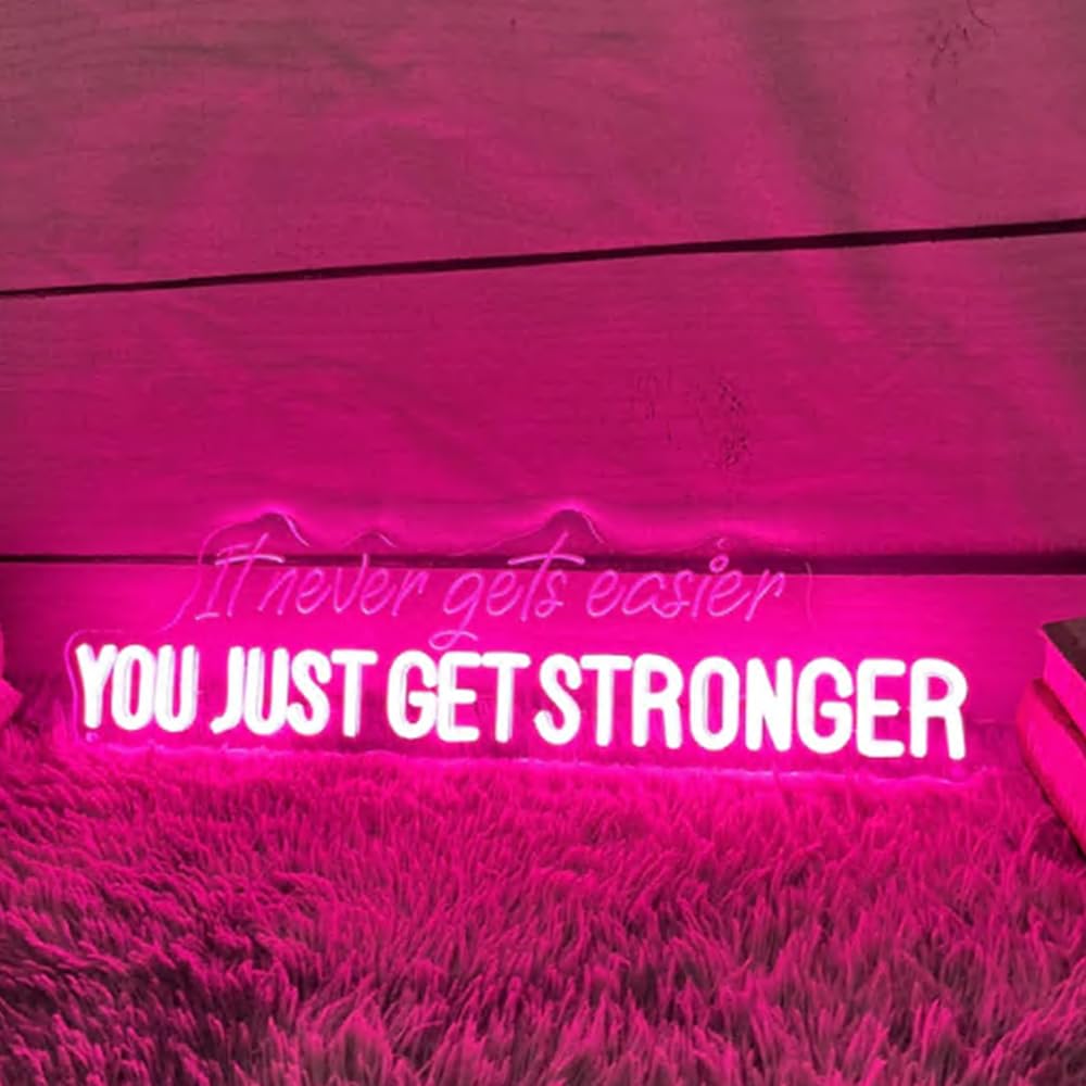 It Never Gets Easier You Just Get Stronger Neon Sign, Custom Home Gym LED Light, Motivational Quotes Sign, Gym Lover Gift Size:28inch