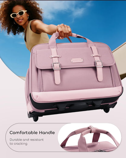 AUROTIER Rolling Laptop Bag Women, Rolling Briefcase for Women with Dual Lock, 16 Inch Computer Bag with Wheels, Roller Underseat Carry On Luggage Personal Item Suitcase for Work Travel Business