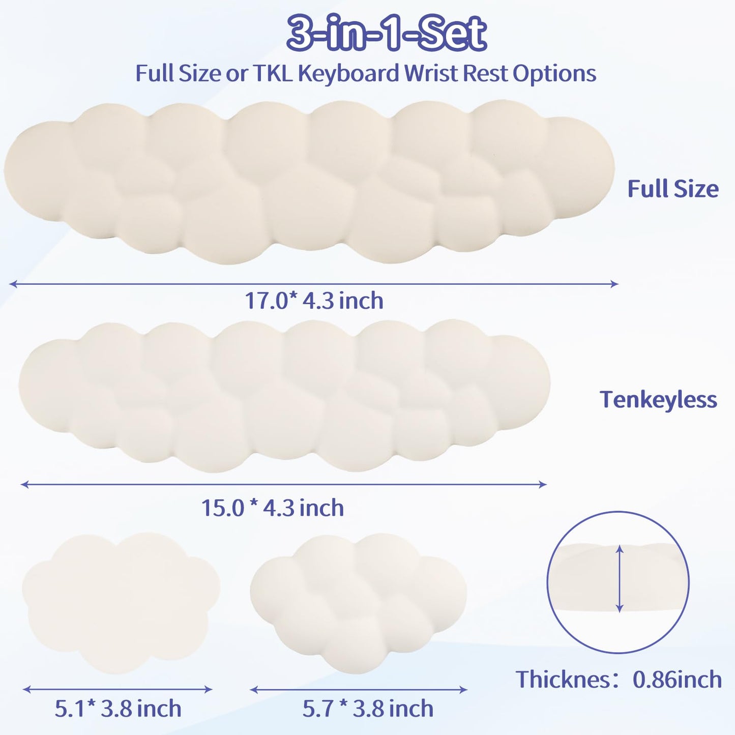 Sushret Cloud Wrist Rest Keyboard, Cloud Keyboard Wrist Pad Set with PU Leather Memory Foam, Cute Arm Rest for Palm Support, PC/Gaming Desk Accessories/Office Setup/Computer Hand Cushion - Beige
