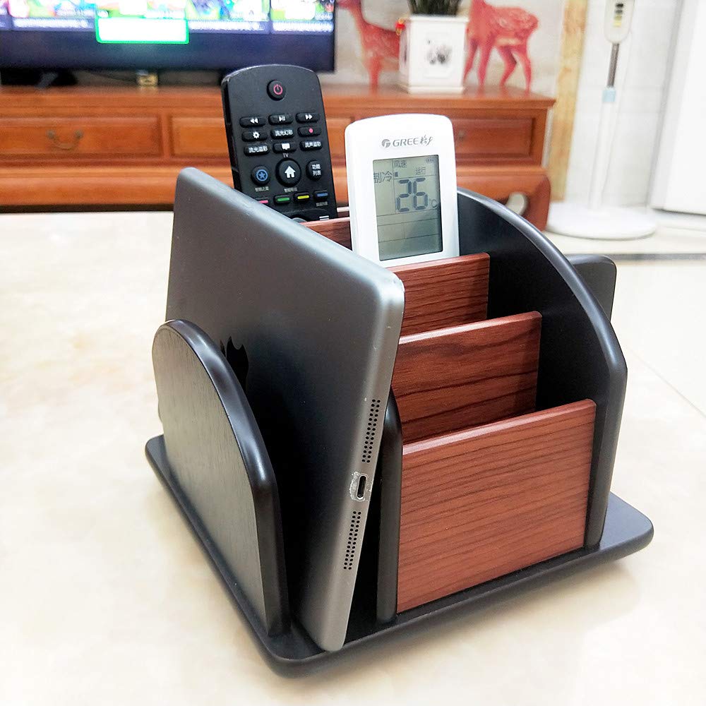 YCL YUCHUNLIN Revolving Remote control caddy,Wooden pen holder for desk office supplies stationery storage, Multi function home & office desktop organizer YCL875R
