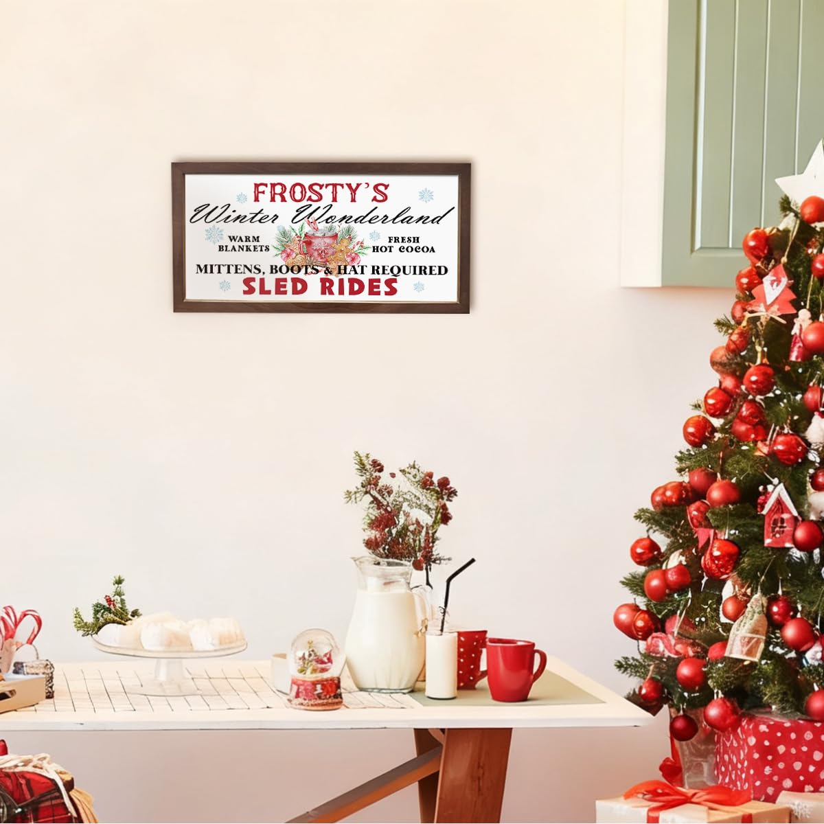 Frosty's Winter Wonderland Sign, Christmas Wall Decor, Winter Home Decor, Christmas Decoration Signs for Home Bar Cafe Decors, Rustic Framed Wooden Plaque 15×7.5×0.3 inches