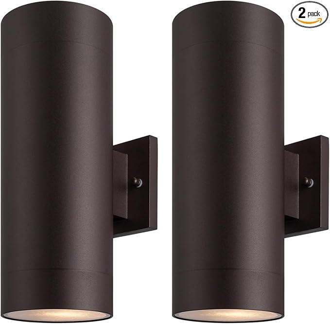 mirrea Modern Outdoor Porch Light Patio Light in 2 Lights with Aluminum Cylinder and Tempered Glass Cover Waterproof Wall Sconce 2 Pack (Oil Rubbed Bronze)