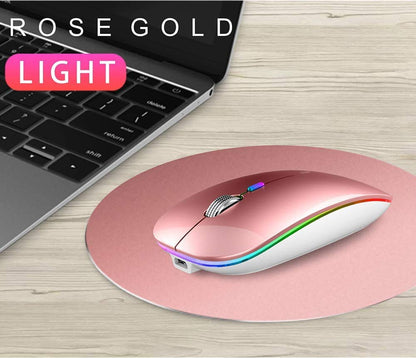 TENMOS Wireless Bluetooth Mouse, LED Slim (Bluetooth 5.1/5.0 + USB) 2.4GHz Rechargeable Silent Bluetooth Wireless Mouse with Type C Adapter for Laptop/MacBook/iPad OS 13 and Above (Matte Black)