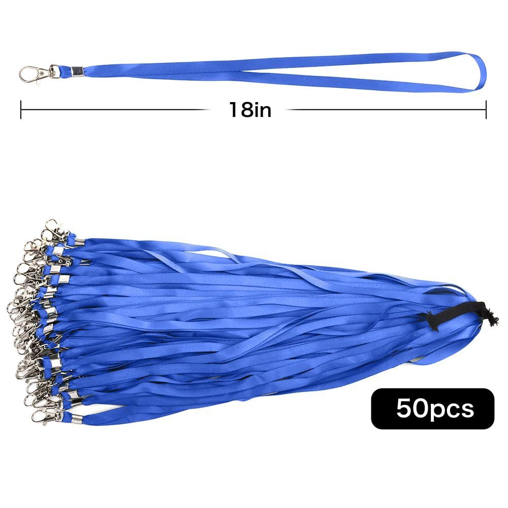 Lanyards 50 Pcs Bulk Lanyard for Id Badges Flat Blue Lanyard with Badge Clip Swivel Hook (50, Blue)