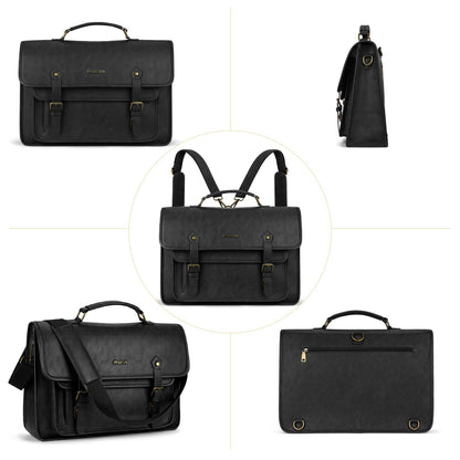 MOSISO 3 in 1 Laptop Bag, 15.6 inch PU Leather Shoulder Bag Briefcase Messenger Satchel Laptop Backpack, 15-16 inch Computer Bags Handbag Bookbag, Black