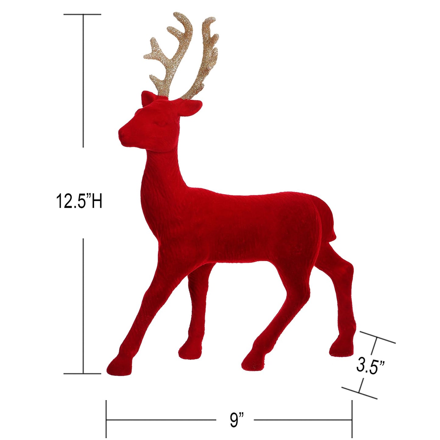 Season 2 Season Christmas Reindeer Tabletop 2 Set 12.5" H Red Flocking Standing Deer Decorations, Indoor Decorative Ornaments for Kitchen Mantle Shelf Office Home Décor