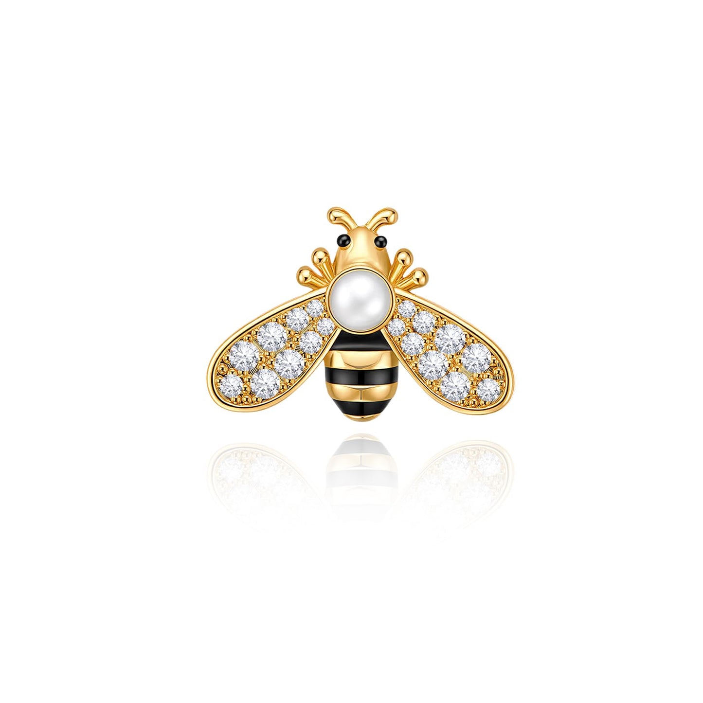 Cicy Bell Womens Bee Brooch Pin 18K Gold Plated Oval Pearl Cubic Zirconia Birthday Pin Vintage Crystal Rhinestone Animal Lapel Pins Trendy Cute Jewelry Gift