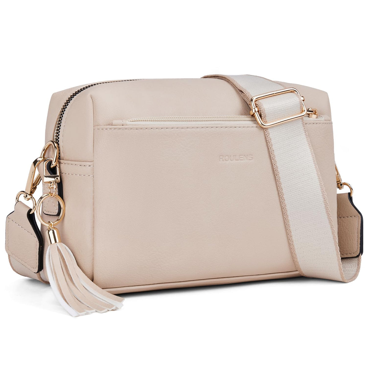 Roulens Triple Zip Small Crossbody Bag for women,Wide Strap Cell Phone Purse Shoulder Handbag Wallet with Credit Card Slots