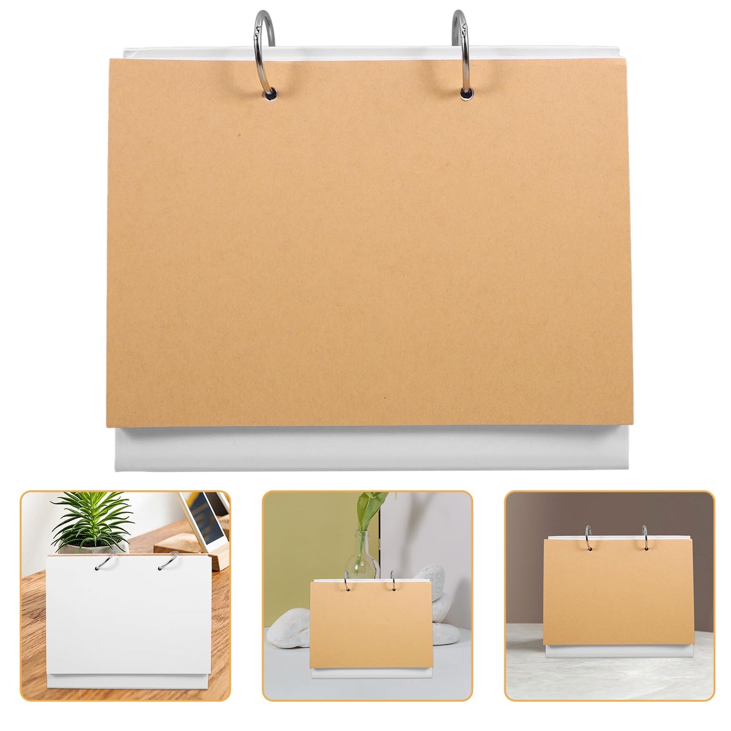VILLCASE 8-Inch Blank Desk Calendar Standing DIY Planner with 15 Sheets Thick White Paper Removable Ring Binder Flip Calendar for Desktop Drawing Photo Collages and Custom Office Agenda White