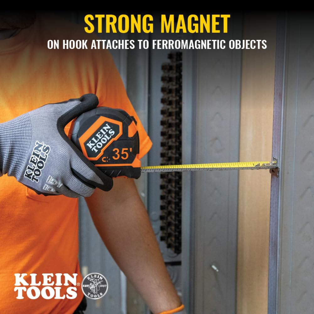 Klein Tools 9235 Tape Measure, Heavy-Duty Magnetic Measuring Tape with 35-Foot Double-Hook Double-Sided Nylon Reinforced Blade, with Metal Belt Clip