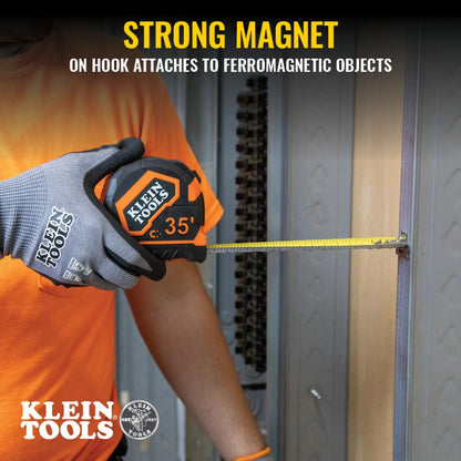 Klein Tools 9235 Tape Measure, Heavy-Duty Magnetic Measuring Tape with 35-Foot Double-Hook Double-Sided Nylon Reinforced Blade, with Metal Belt Clip