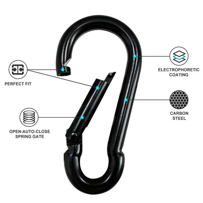Large Carabiner Clip Hook, 7 inch 2 pcs Black Heavy Duty Spring Snap Hook Key Chain, Carabiners Clips for Outdoor Camping, Swing Set, Hammock, Hiking Travel, Fishing, Quick Link Keychain