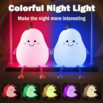 LEDHOLYT Night Light for Kids, Cute Silicone Nursery Pear Lamp for Baby and Toddler,Fruit NightLight for Boys and Girls,Squishy Night Lamp for Bedroom,Kawaii Bedside Lamp for Kids Room (Pear)
