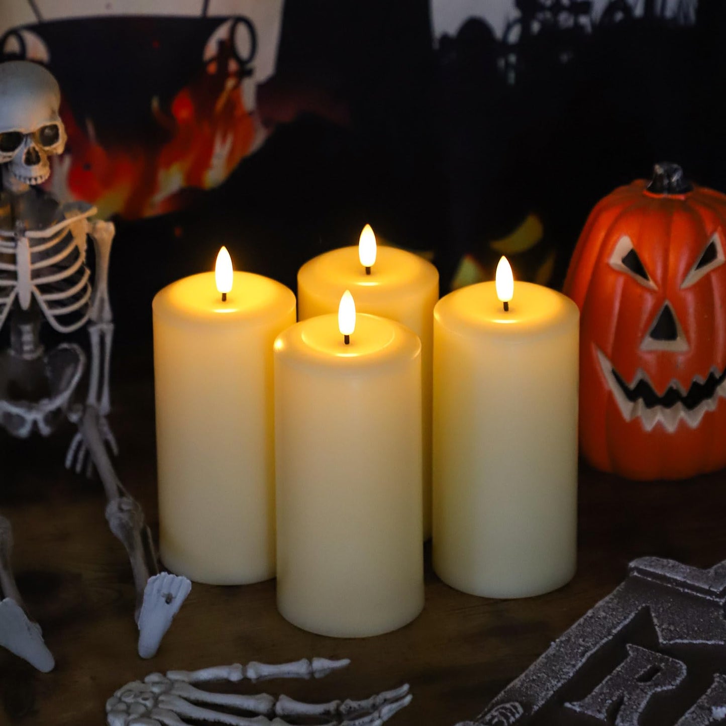 Hinabichan Flameless Candles Battery Operated with Remote and 2/4/6/8 H Timer, 6pcs Flickering Fake Electric Candles for Festival Home Party Decor (D3 x H 6") (Ivory)