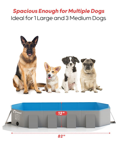 Peteast Foldable Dog Pool with Sturdy Square Design, Durable 82" Lx46 Wx12 D Extra Large Portable Pet Bathtub with Reinforced Sidewalls for Stability, Ideal for Indoor & Outdoor Use (Blue&Gray)
