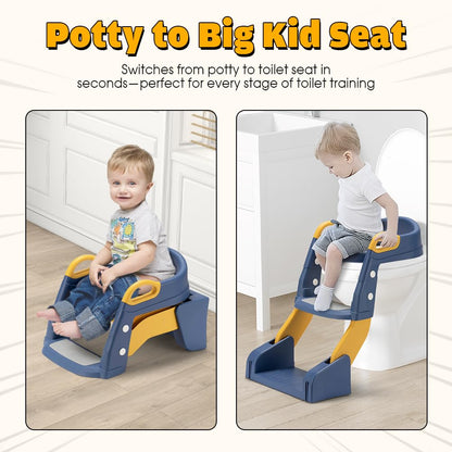 Playpals Potty Training Seat with Step Stool Ladder, 2 in 1 Potty Training Toilet with Urinals, Toddler Toilet Seat for Kids Boys Girls, Splash Guard Anti-Slip Pad Step Stool - Blue