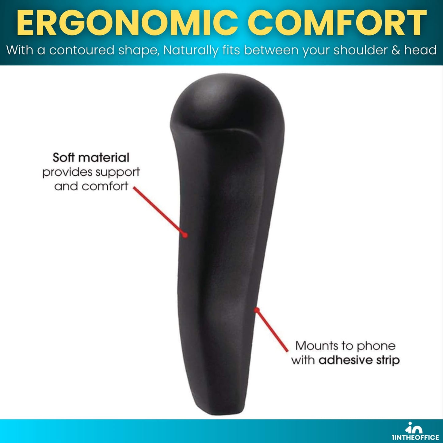 1InTheOffice Phone Shoulder Rest for Office Desk Telephones, Ergonomic Hands-Free Comfort, Non-Slip Design, Universal Fit, Black, 1 Pack