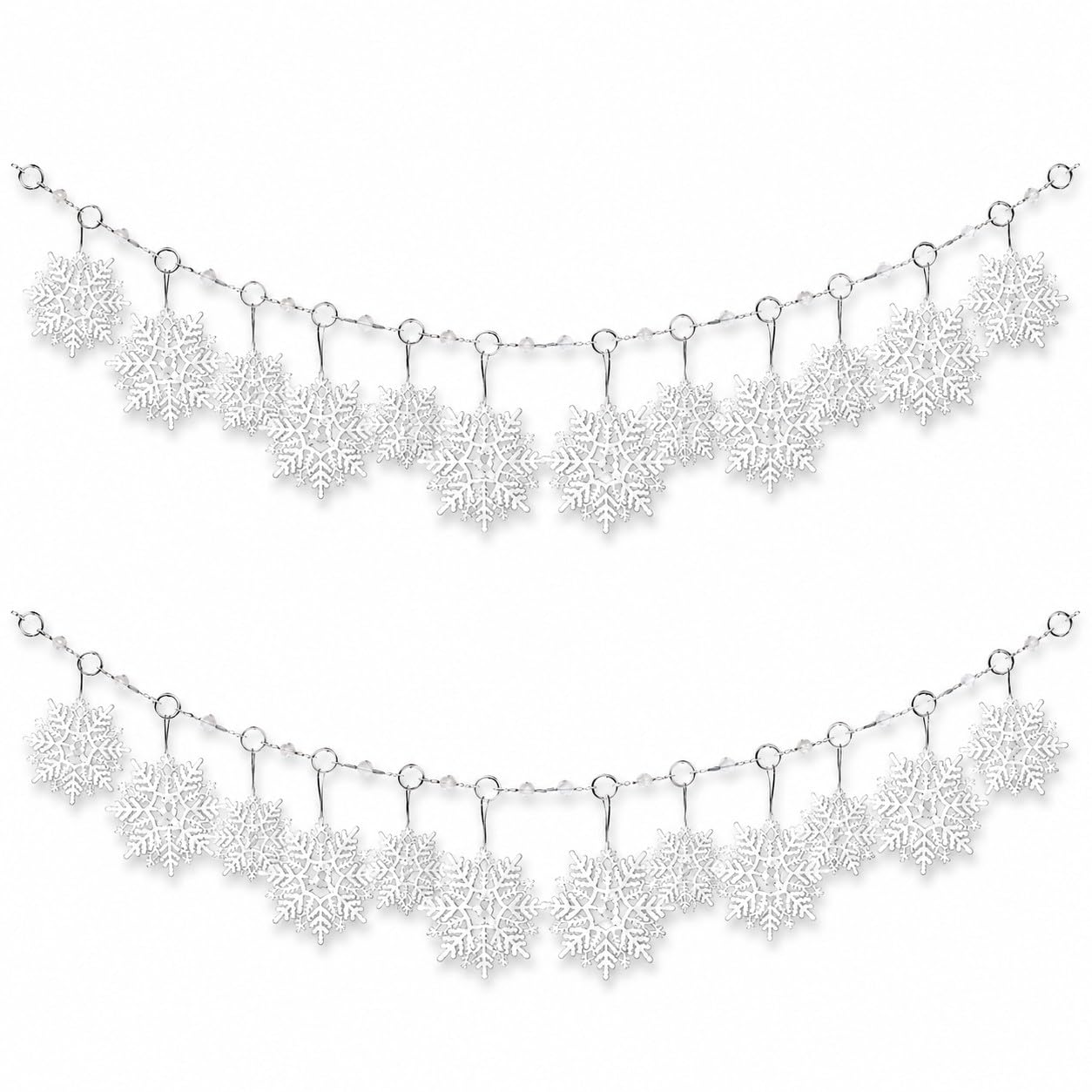 Snowflake Christmas Garland Decorations Set of 2 – 72 Inch Glitter Snowflake Hanging Garlands with Large 4” & 6” Snowflakes – Winter Wonderland Christmas Tree, Mantel, Staircase & Holiday Party Decor
