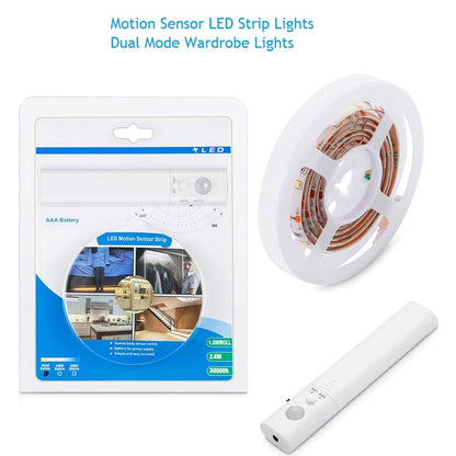 OriFiil LED Strip with Motion Sensor, 150 cm LED Strip Cabinet Lighting, Battery Operated Night Light, 3000 K Warm White Strip for Children's Room, Bedroom, Kitchen, Orientation Light