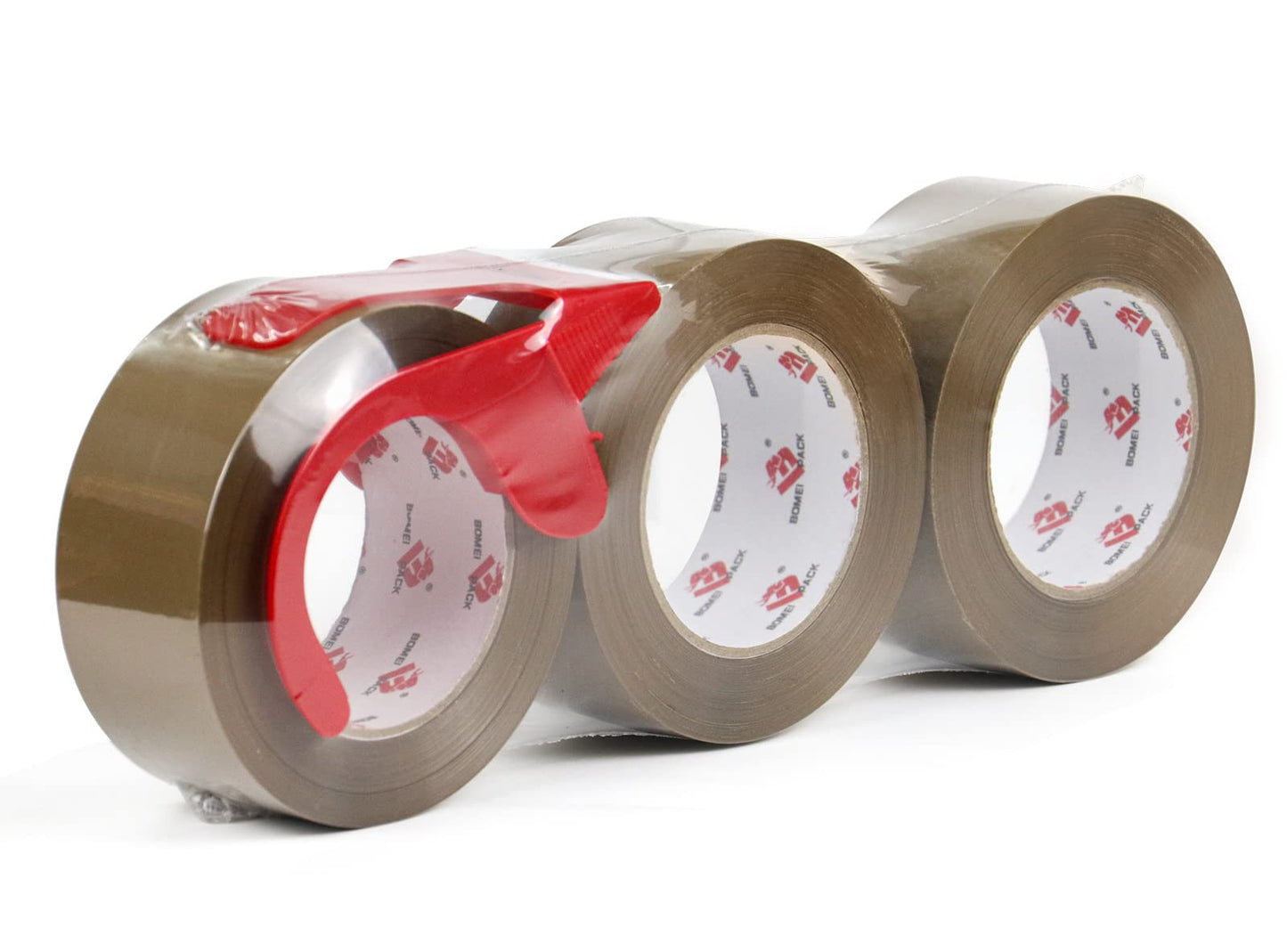 BOMEI PACK Heavy Duty Brown Packing Tape with Dispenser, 2.6 mil, 1.88 inch x 110 Yards (3 Pack), Total 330Y, Brown Tape Refills for Shipping, Mailing, Moving & Storage