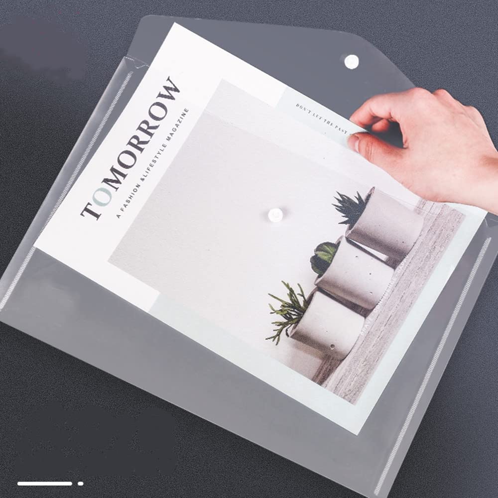 Wiekyze Poly Envelope 12 Pcs Document Envelopes with Snap Button Quality Clear Document Folder for A4 Size (‎Clear)