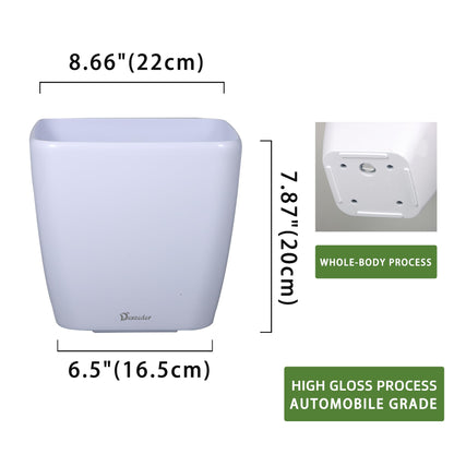 Dexceder 9x8 Self Watering Planter Indoor Outdoor, Inner Mat Design, Thickened Table Flower Plant Pot with Water Level Indicator (White High Gloss)