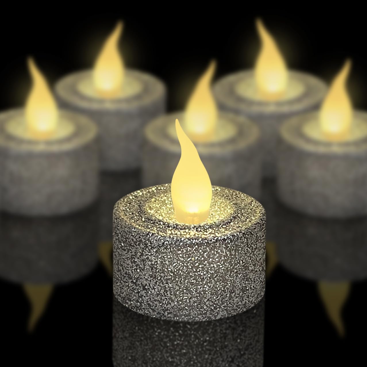 FURORA LIGHTING Silver Glitter Flameless Tealights - 1.45" W x 1.57" H, 12-Pack, Batteries Included