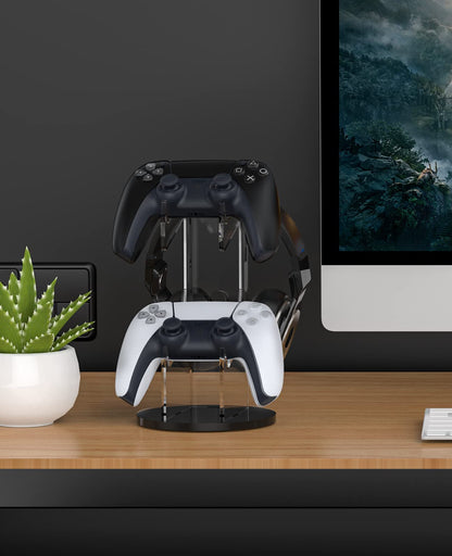 MoKo Universal Stand for Game Controller and Headset Stand, 2 in 1 Game Controller Support Holder Storage Organizer for Switch/Switch 2, ps5, ps4, Xbox One, Xbox Series, Gaming Accessorie, Black&Clear