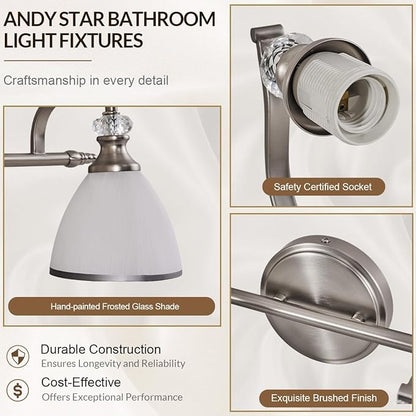 ANDY STAR Bathroom Lighting Fixtures, 5-Light Brushed Nickel Vanity Light with Milky Glass Shade, 35" Large Vanity Lights for Bathroom, E26 Socket, for Mirror, Living Room, Bedroom, Hallway