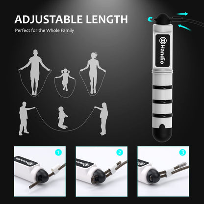Jump Rope, H Handio Jump Rope with Counter, Workout Jumping Rope with Steel Ball Bearings, Adjustable Length Speed Skipping Rope for Men Women Kids Home Gym, Crossfit, Fitness Exercise (White)