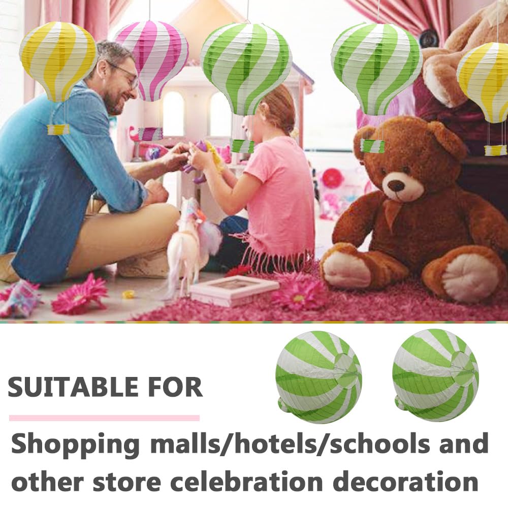 Ruidee 3 Pieces Hanging Hot Air Balloon Paper Lanterns 12 inch Paper Lanterns Set Decoration Ball Lamps for Wedding, Birthday, Anniversary, Christmas (Green)