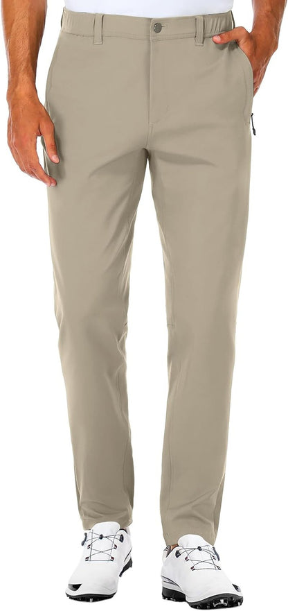 Golf Pants for Men - Lightweight Stretch Slim Fit Hiking Trousers with Zipper Pockets | Casual Tapered Design