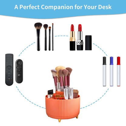 Marbrasse Desk Organizer, 360-Degree Rotating Pen Holder, Desk Organizers and Accessories with 5 Compartments Pencil Holder, Art Supply Storage Box Caddy for Office, Home（Orange）