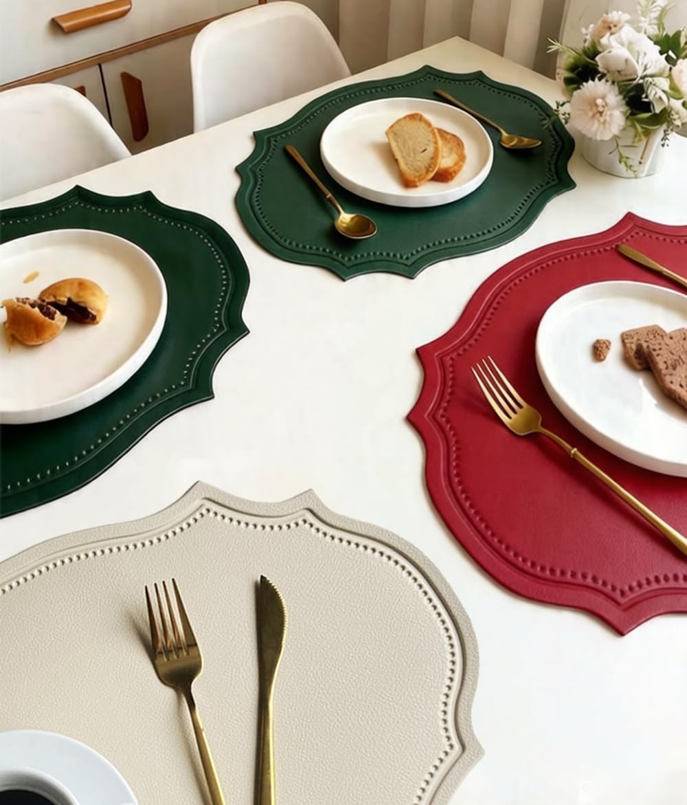 Double-Texture Faux Leather Oval Placemats Set of 6 Washable Heat Insulation Mats Watertight and Non-Slip for Home Kitchen 、Coffee Shops、Restaurants(Brown)