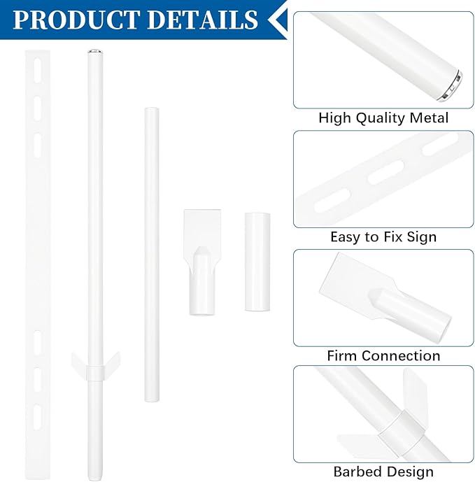 48 inches Yard Sign Stakes, 2 Pcs Metal Stakes, White Coating Yard Sign Holder, Rustproof Traffic Signs Posts, for Outdoor Lawn Garden Parking Garage, Fits 10x14 Inch Signs (not Included)