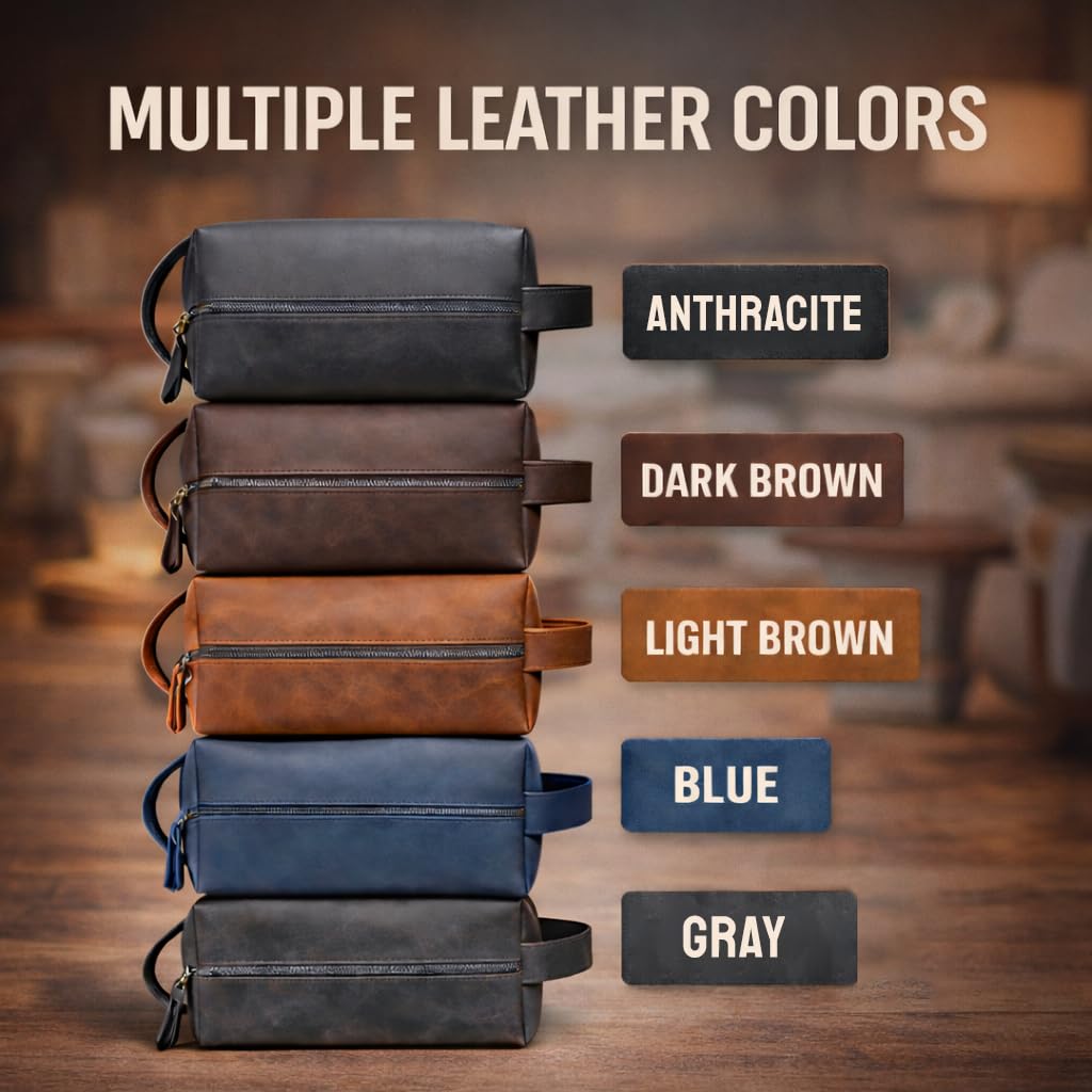 GiftShopie Personalized Handmade Genuine Leather Toiletry Bag | Custom Engraved Shaving Dopp Kit with Name, Initial | Travel Pouch for Men, Him, Husband, Dad, Boyfriend | Gift Idea for Groomsmen