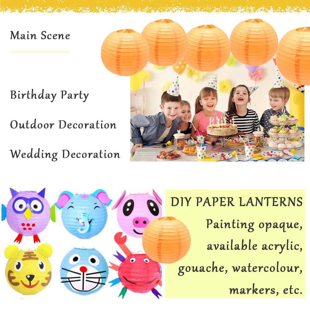 Ruidee 6Pcs Paper Lanterns Decorative Round Hanging Paper Lanterns for Birthday, Wedding, Christmas Xmas, Bridal, Home Decor, Party Decoration（12in/Orange）
