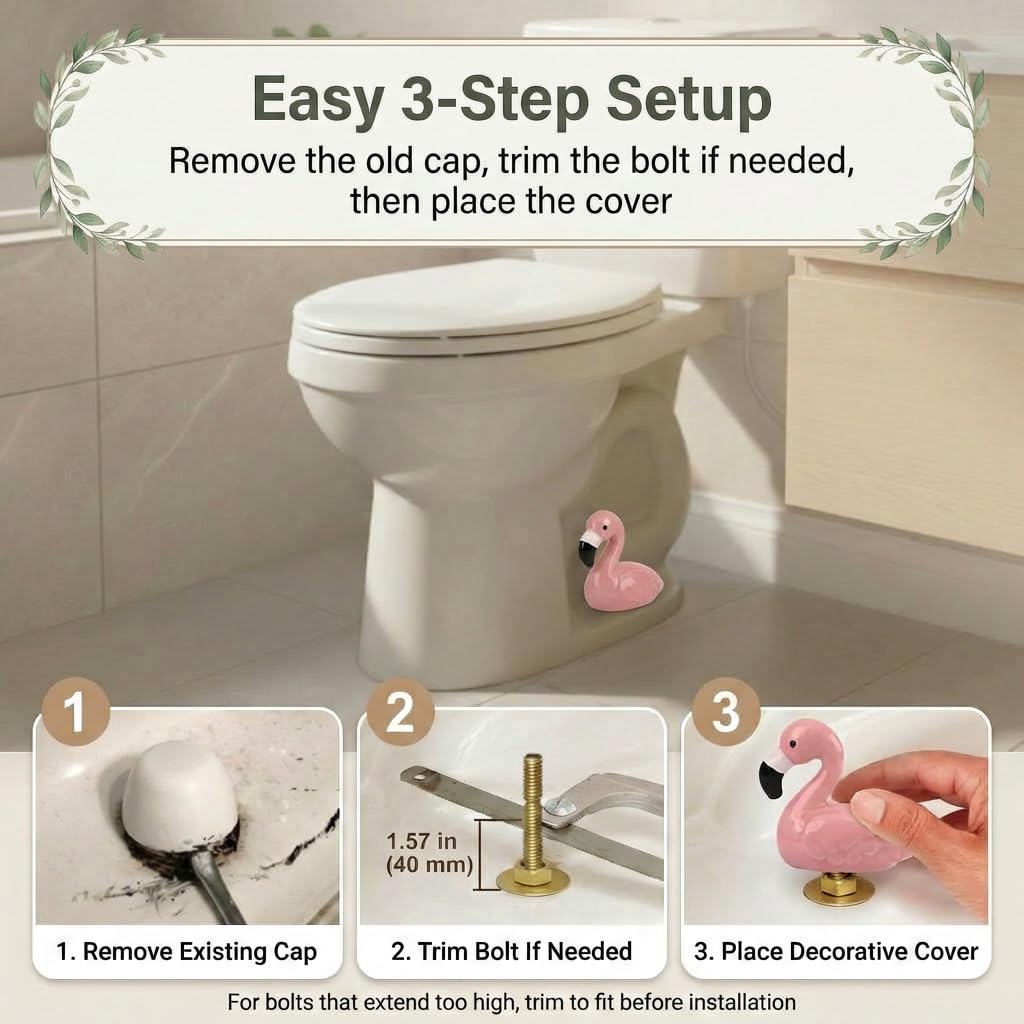 Flamingo Toilet Bolt Covers Decorative - 2PCs Cute Ceramic Toilet Bolt Caps for Bottom of Toilet, Pink Bathroom Christmas Decor Screw Covers, Flamingo-Gifts for Women